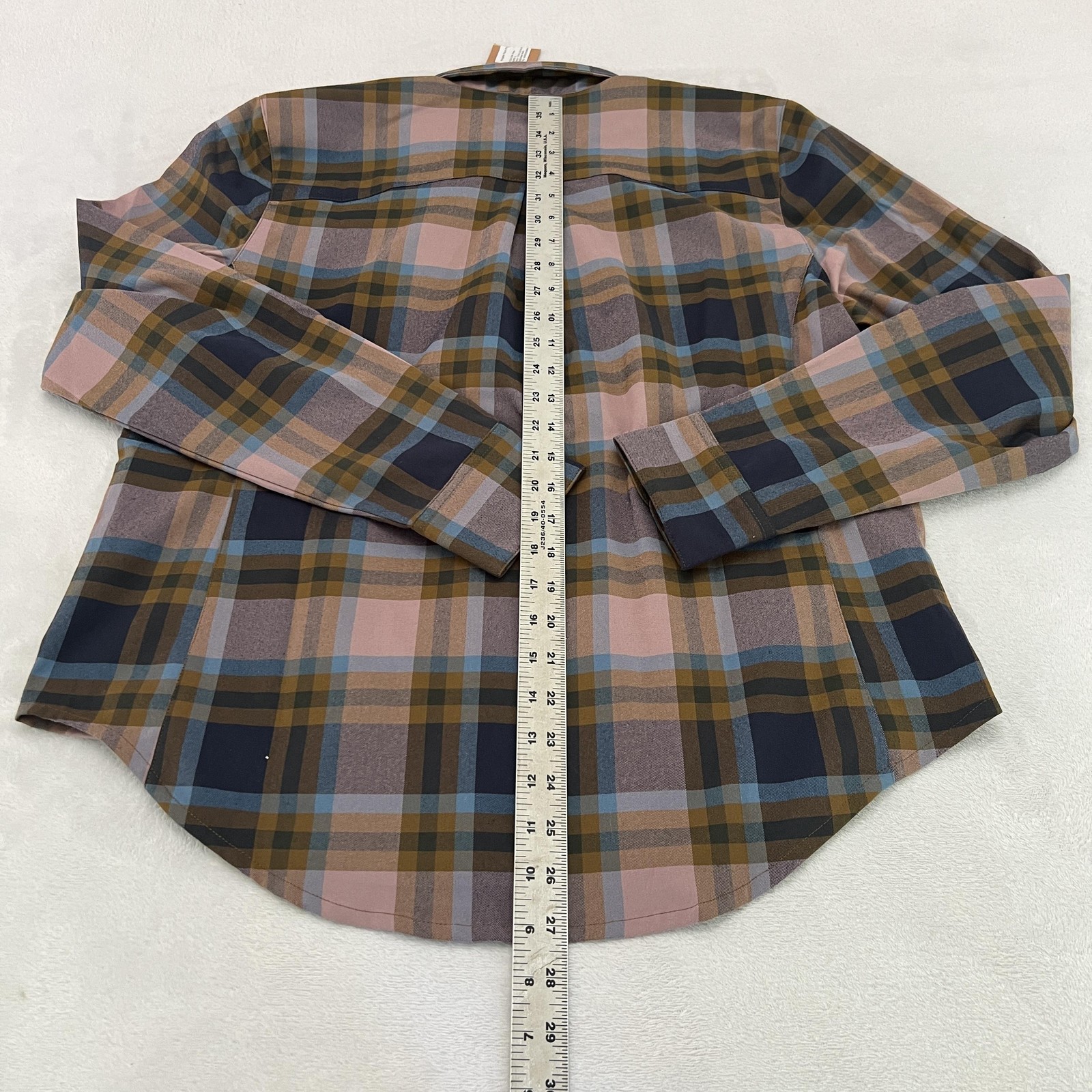 Flylow Brigitte Tech Flannel Shirt Womens Large RyePlaid Snap Button Up