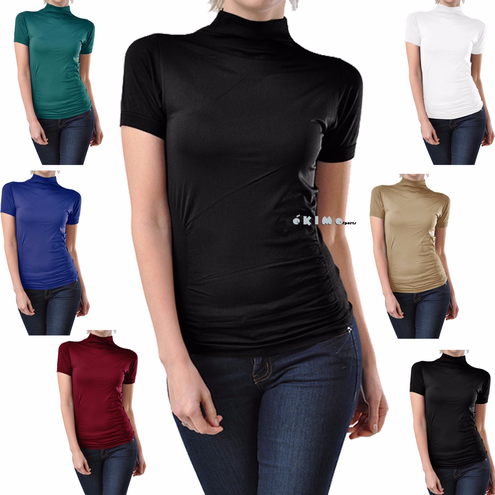 Short Sleeve Mock Neck Shirt Turtle Neck Tank Top Stretch Slim Fit Tee Shirt