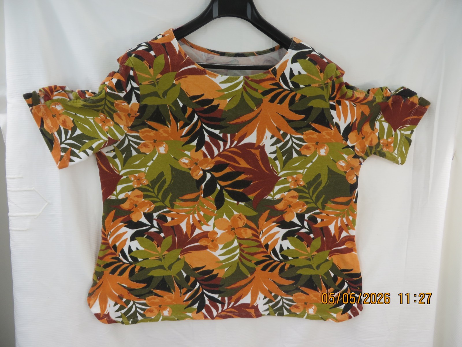 RUBY RD. SZ XL 100% Cotton Green/Orange/Maroon Knit-Cloth Top Tee Shirt