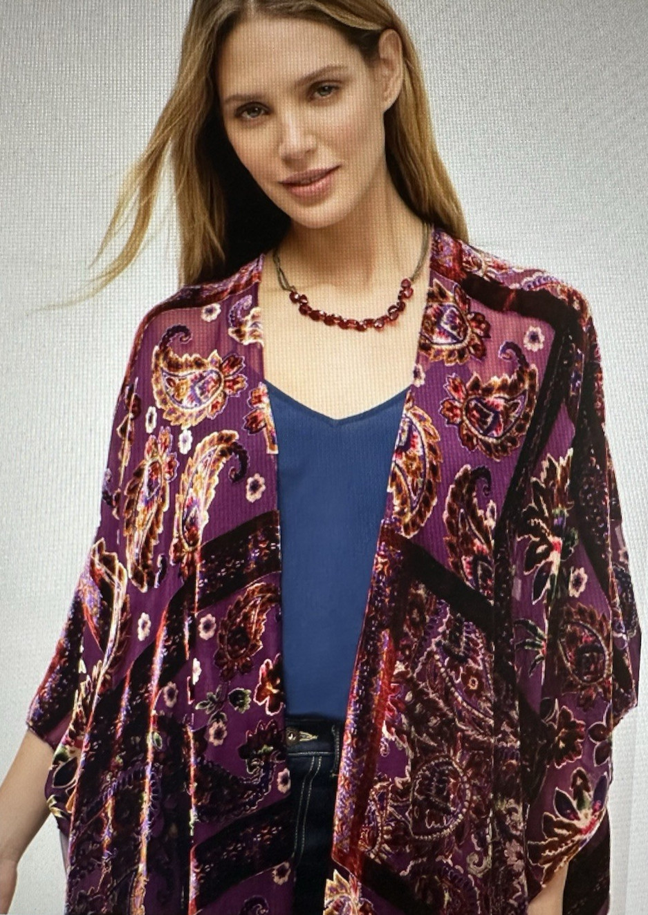 Johnny Was Domitila Burnout Velvet Shawl Wrap One Size Silk Rayon Beads NWT $255