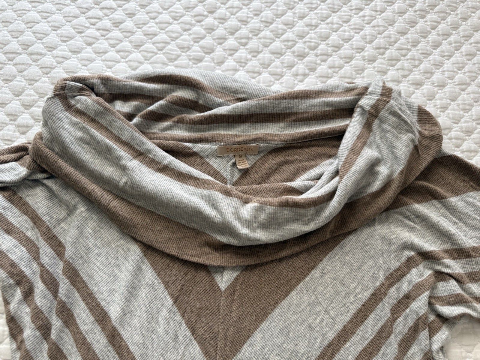 Anthropologie Bordeaux Womens Small Gray Brown Striped Cowl Neck 3/4 Sleeve Top