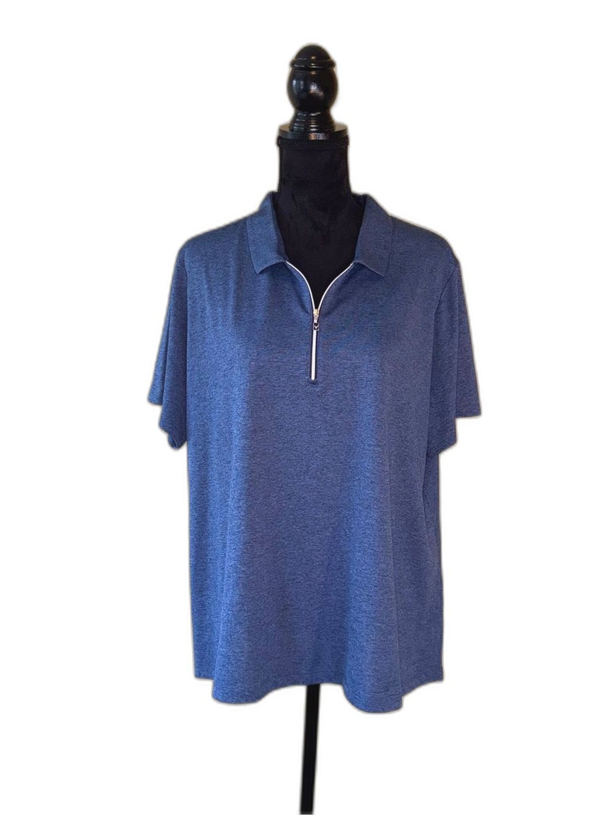 Callaway Heathered Navy Blue Zipper Golf Polo Shirt Top Plus Size 2X NWOT