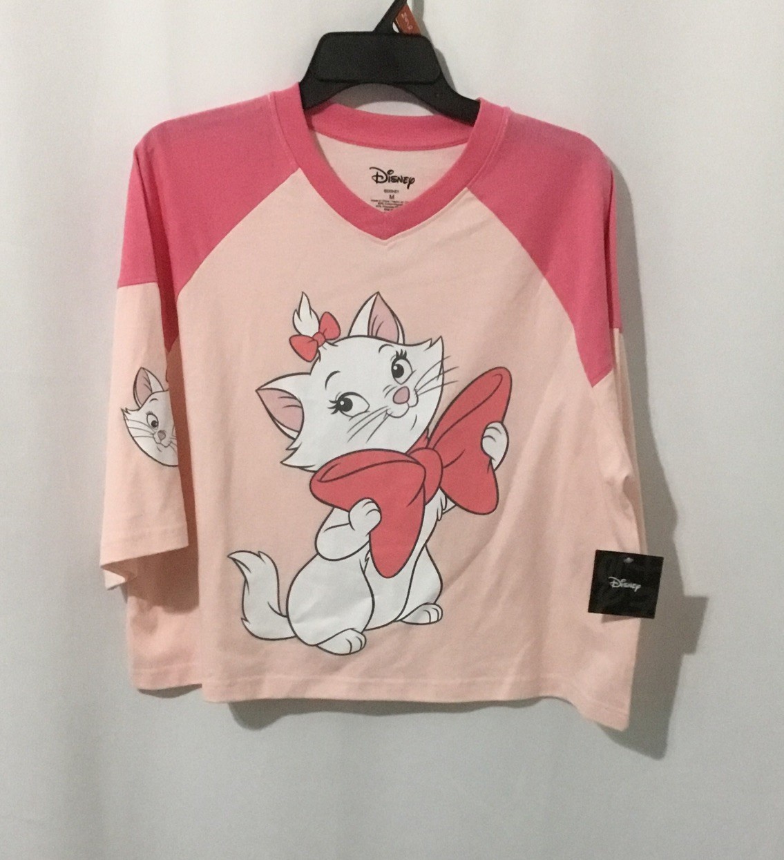 Disney Women’s Aristocats Marie Raglan Varsity Crop Graphic Tee Shirt Med (8-10)