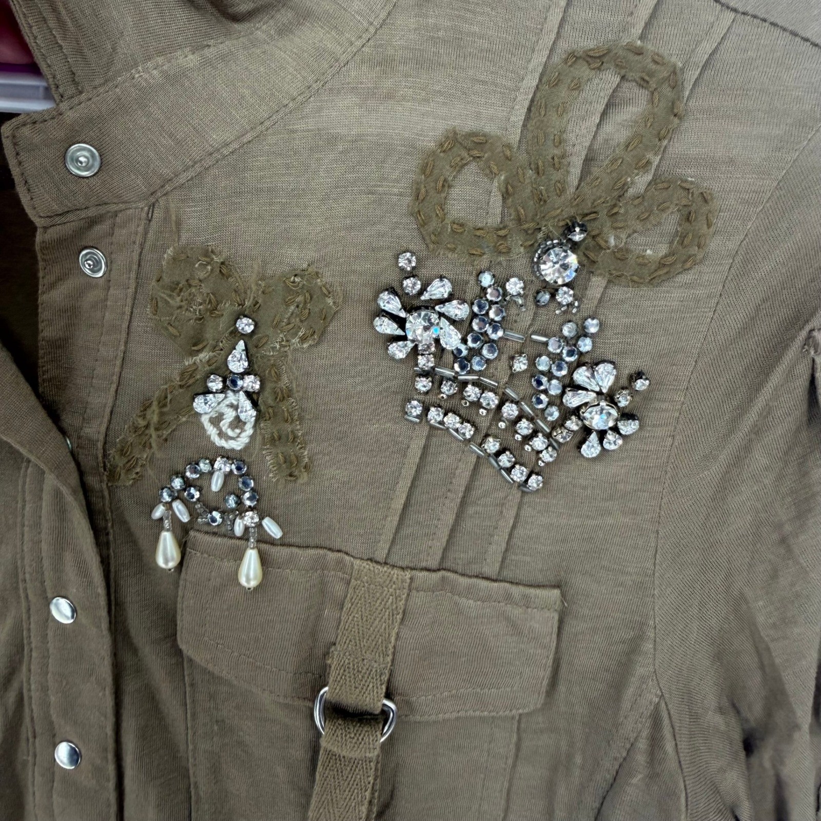 Trust Toilette Top Women M Brown Embellished Utility Safari Military Avant Garde