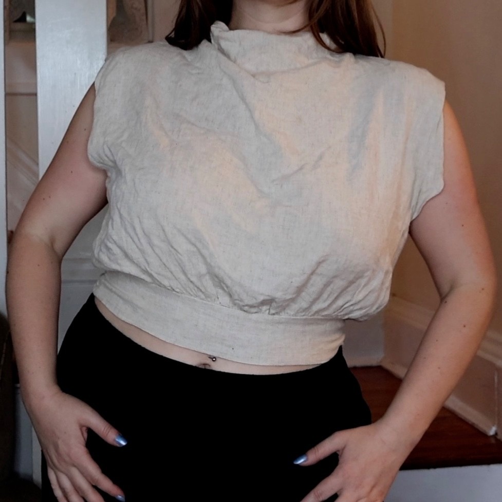 Linen Mock Neck ASOS Cropped Dolman Tank Size 8 Natural Capsule Minimalist