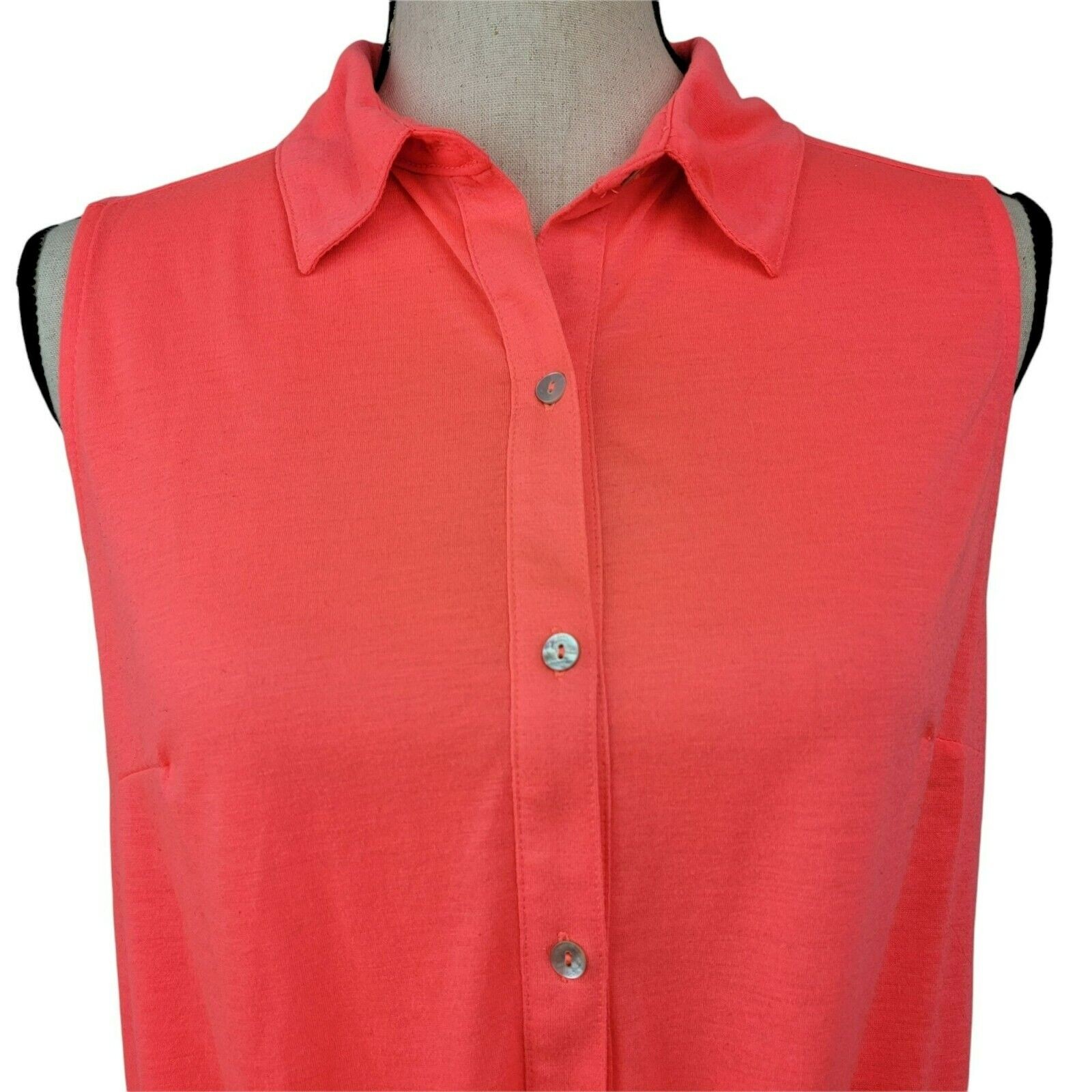 Tresics Pink Shirt Womens Sz S Neon Tie Waist Sleeveless Button Up Knit Tank Top