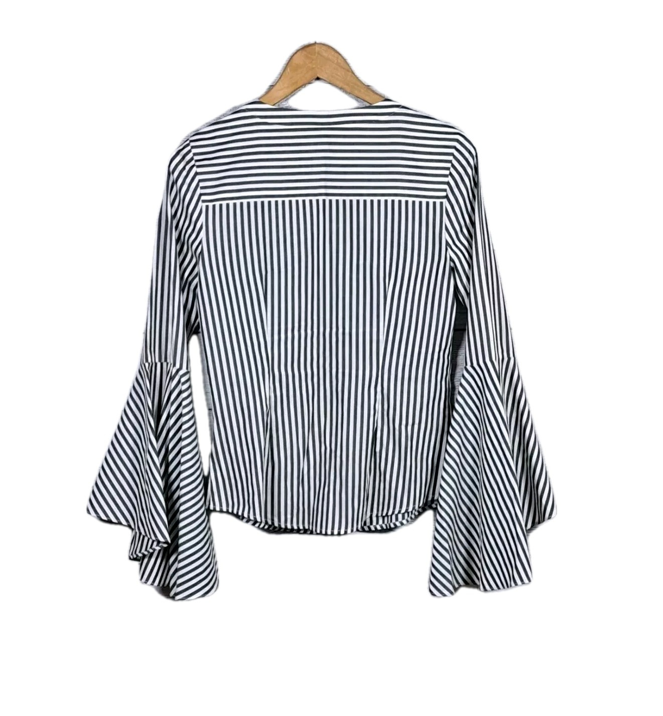 Milly Blouse Womens 2 Charcoal Gray White Striped Bell Sleeve Michelle Button