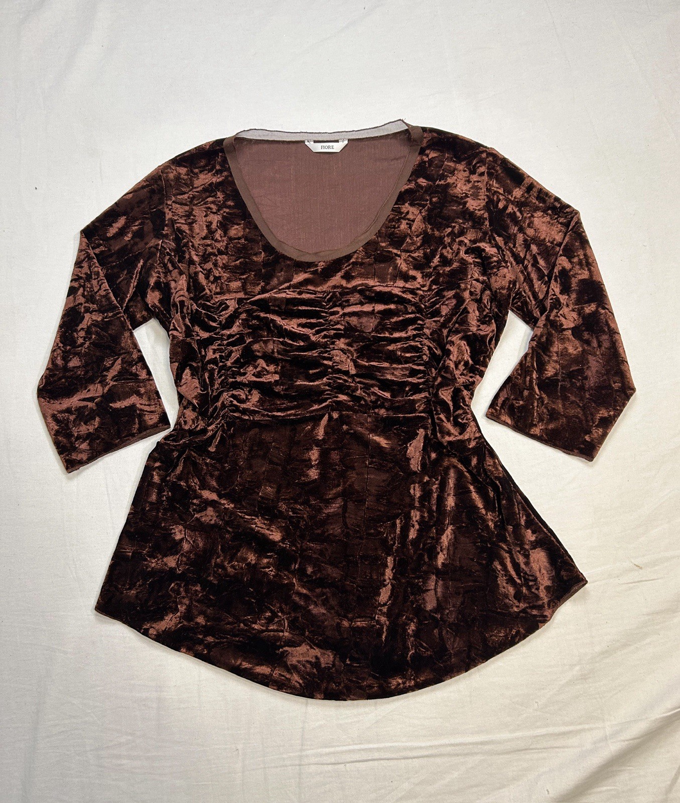 VTG Mob Wife 90s Velour Ruched Mesh Top XL Crushed Velvet Cinched Ruffled Gothic