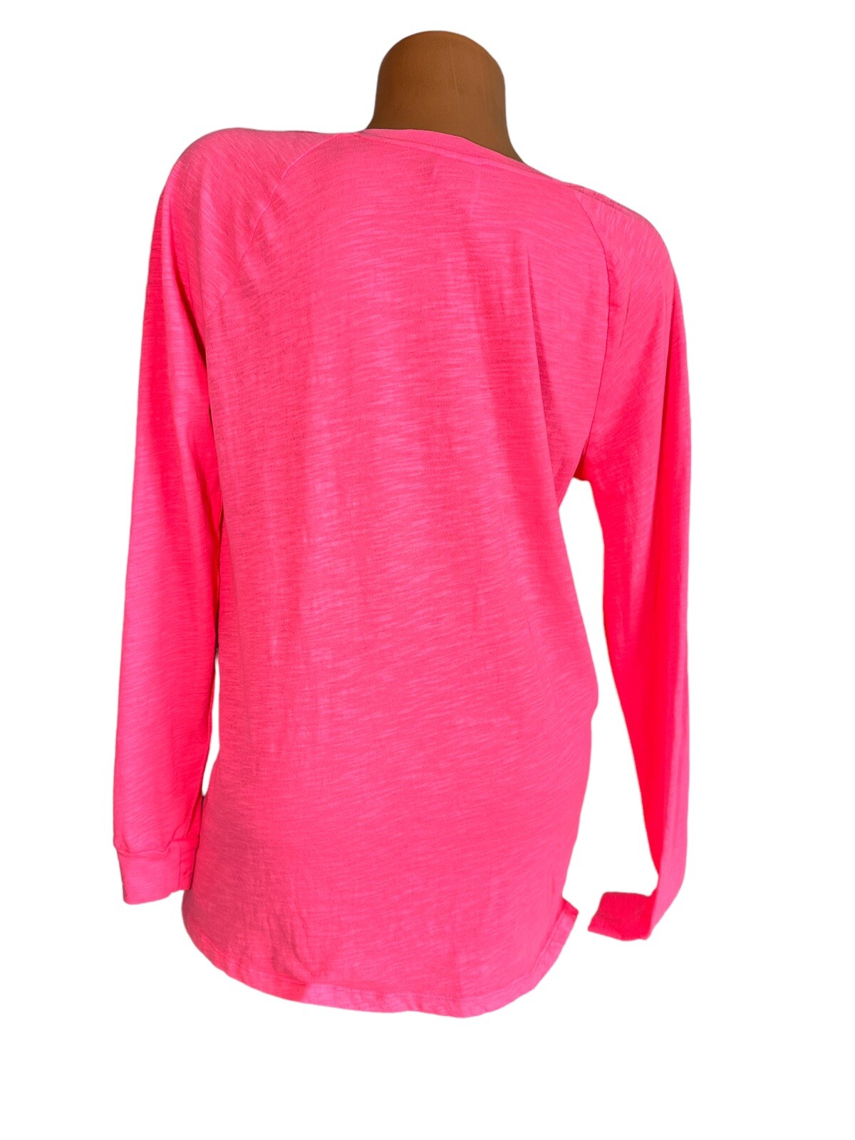 Victorias Secret PINK Long Sleeve V-Neck Lightweight Hot Pink Tee Oversized XS