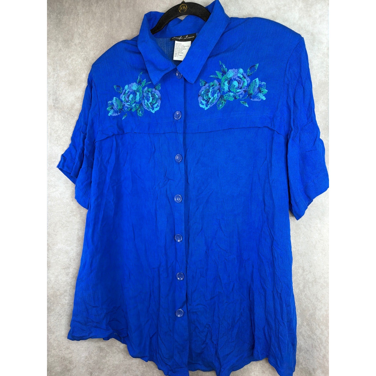 NWT VTG 90s Jennifer Lauren Button Down Shirt Women 1X Blue Floral Graphic Rayon