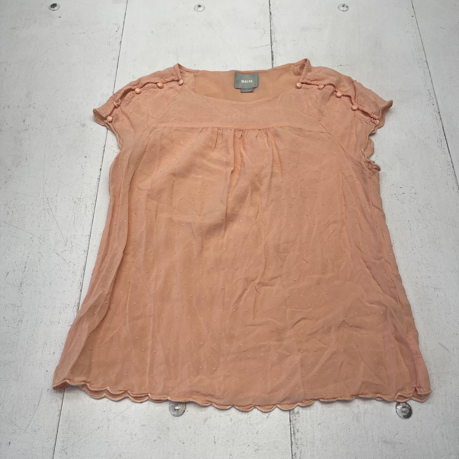 Maeve Blouse Womens 2 Peach Swiss Dot Cap Sleeve Scallop Hem Anthropologie