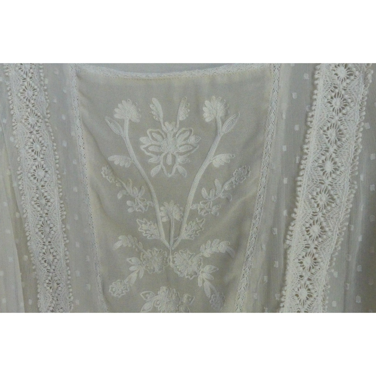 Vintage America Jules Embroidered Swiss Dot Lace Ruffle Blouse L Peasant Prairie