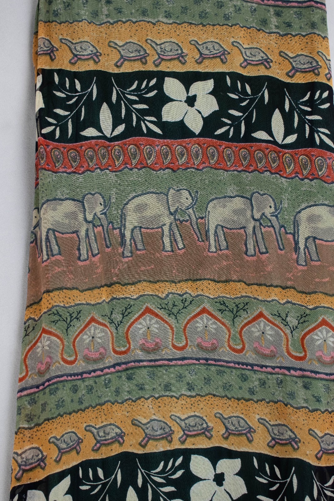 Ethnic Soft Elephant Turtle Floral Long Tunic Blouse Women’s Sz M Multicolored
