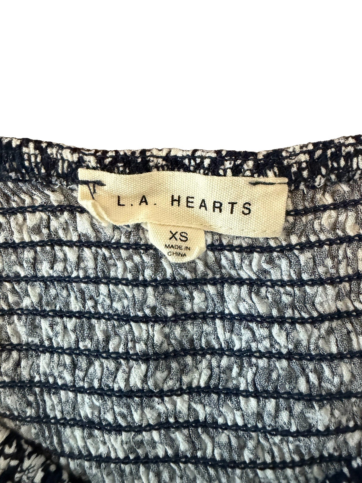 L.A. Hearts XS Navy/White Floral Square Neck Puff Sleeve Smocked Cropped Blouse