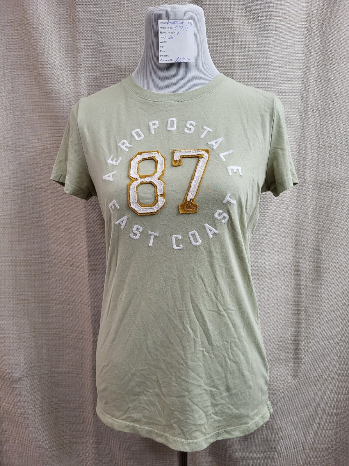 Aeropostale Women’s Green Classic Crew T-Shirt White Graphic Logo 87 Size Large