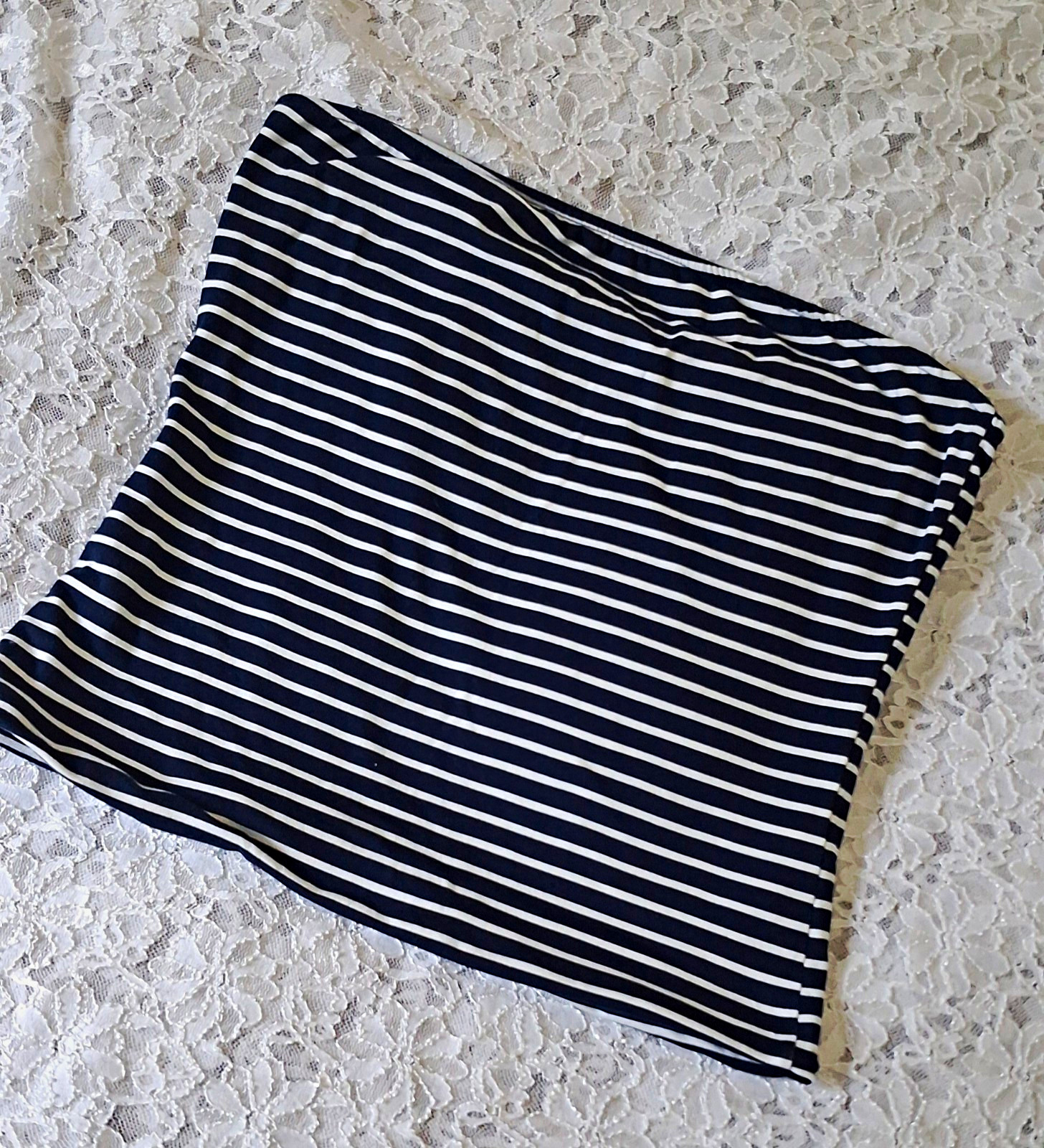 Womens Navy Striped Knit Strapless Sleeveless Pullover Tube Top Regular