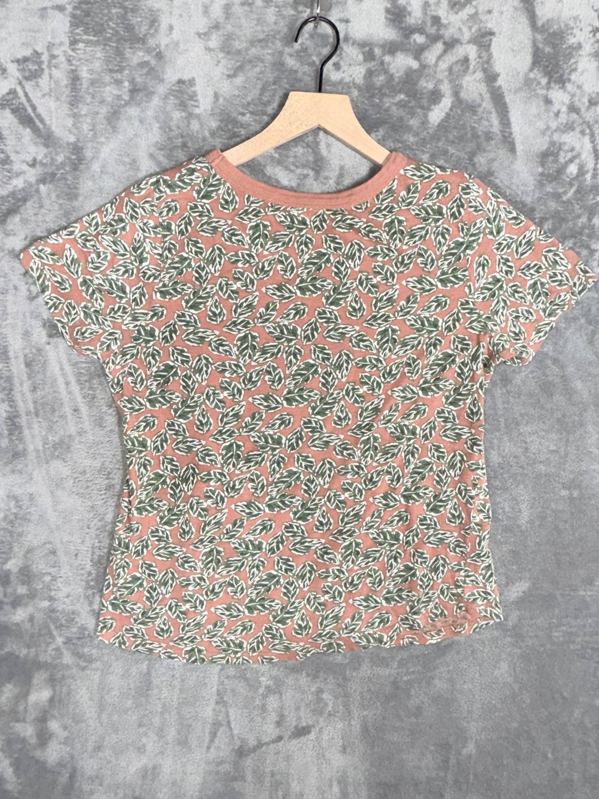 Dip Womens T-Shirt M Rust Green White Leaf Print Organic Cotton Crew Neck