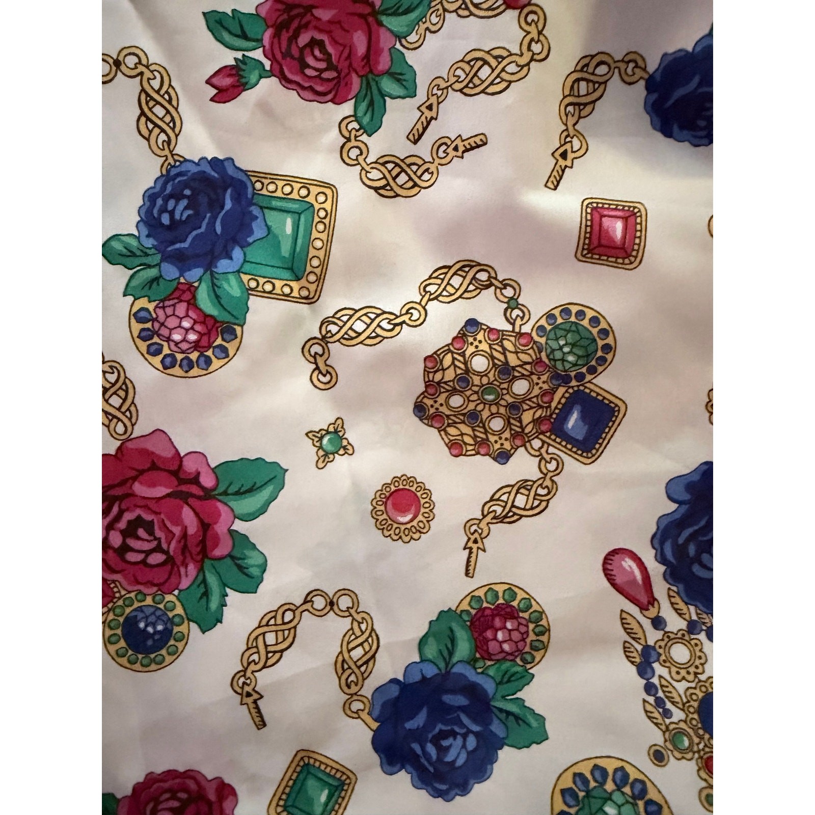 Vintage cape cod sportswear button front long sleeve jewels chains print blouse