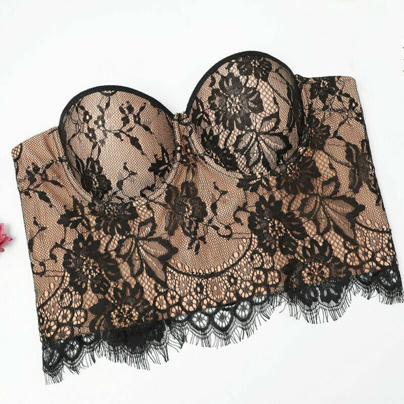 Lady Floral Lace Tank Bustier Bra Bralette Corset Crop Top Spaghetti Straps Sexy