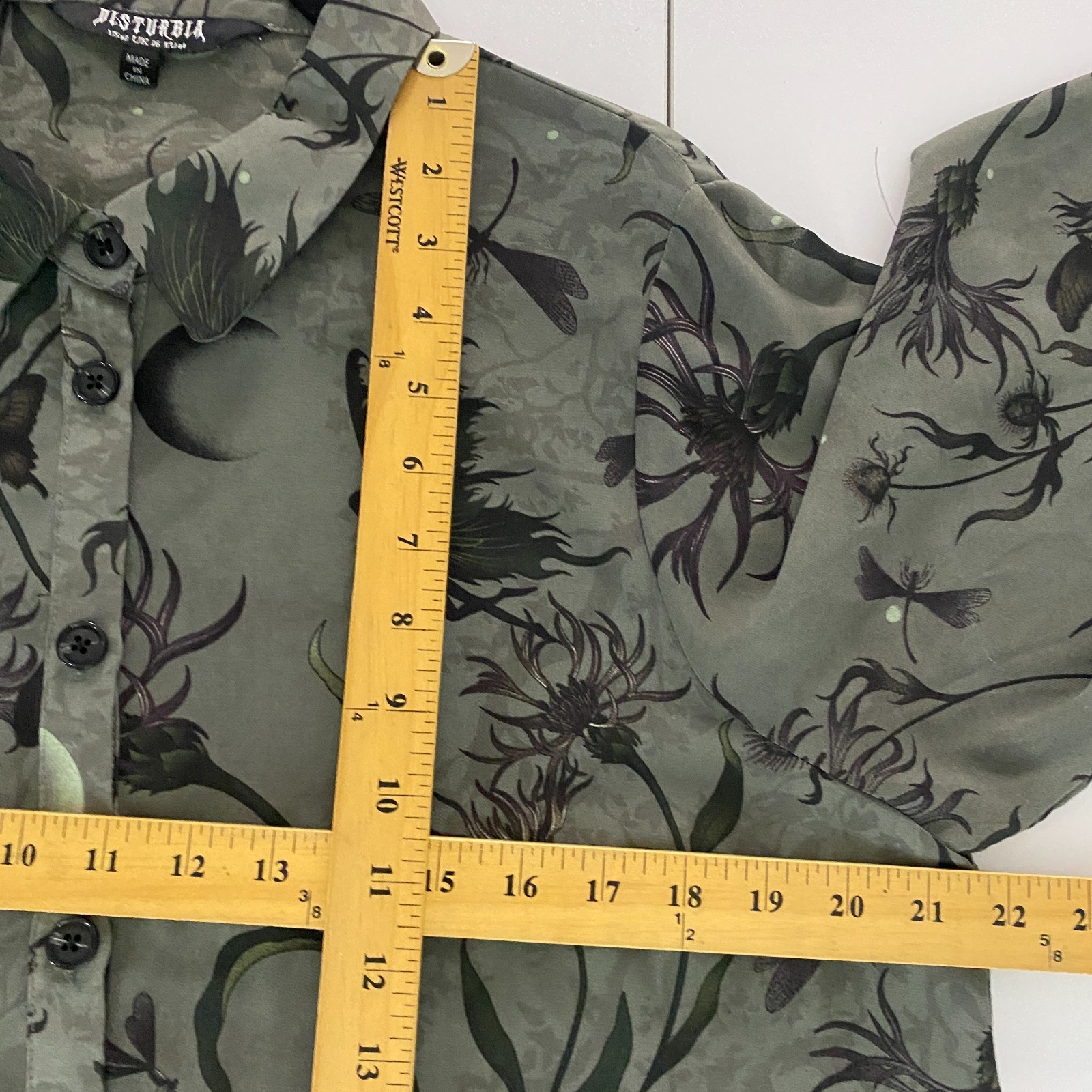 Disturbia Gloriana Floral Print Chiffon Shirt Size 12 Gray Fairy Goth Moon
