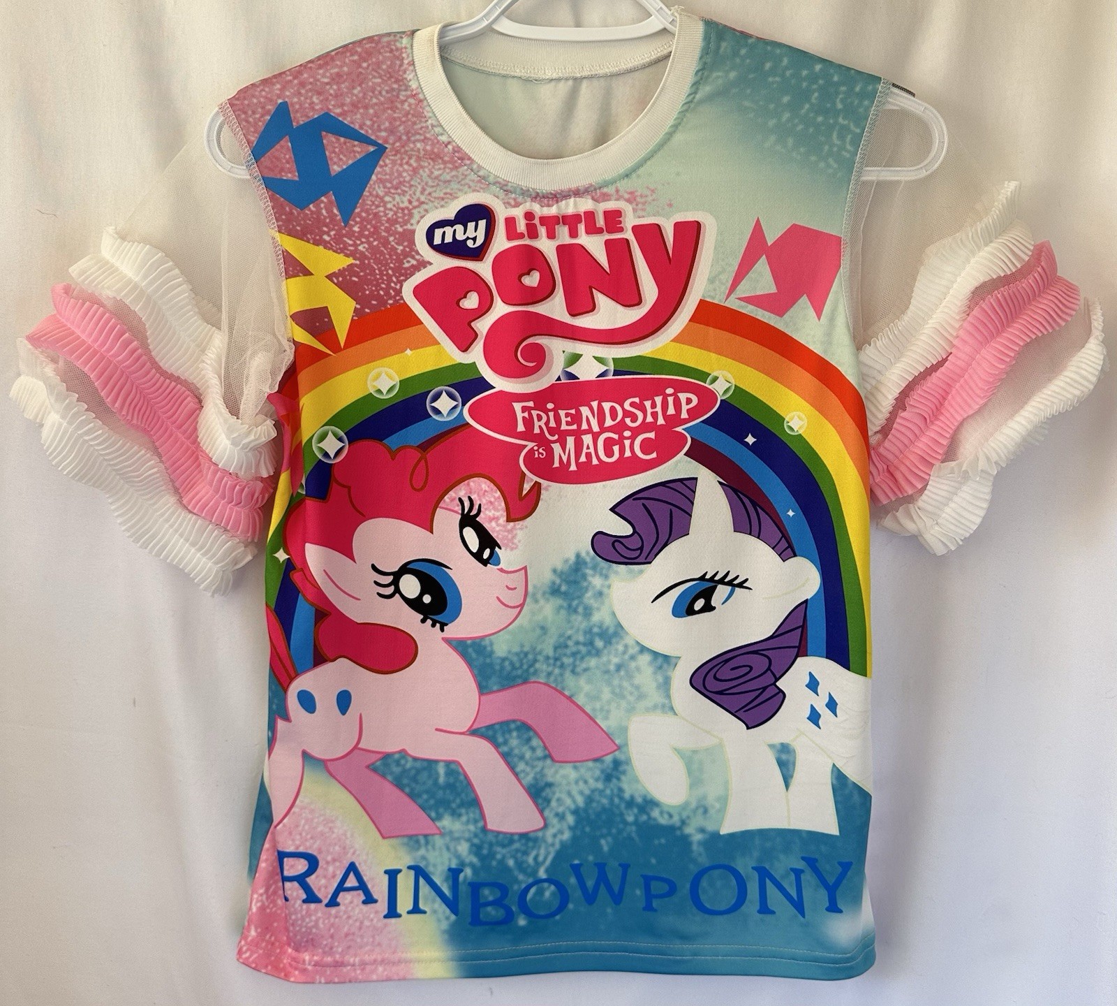 My Little Pony Friendship Is Magic Rainbow Pony Mesh Ruffle Sleeve Top Festival