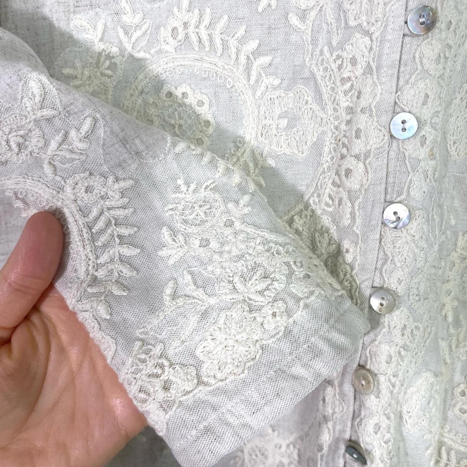 Soft Surroundings Embroidered Beige Natural Linen Tunic Top Size PXS Petite XS