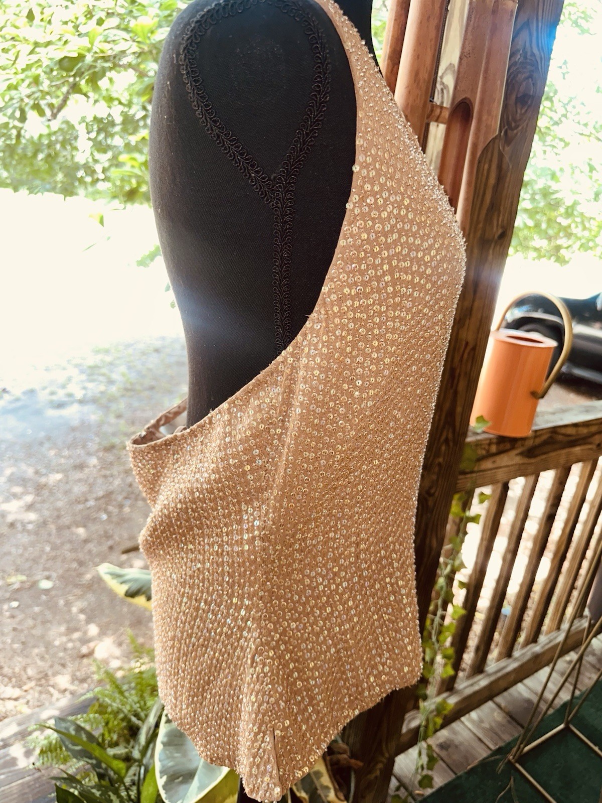 Victor Costa by NAhDREe Sand Silk Beaded Sequin V-Neck Tank Top Sleeveless 14