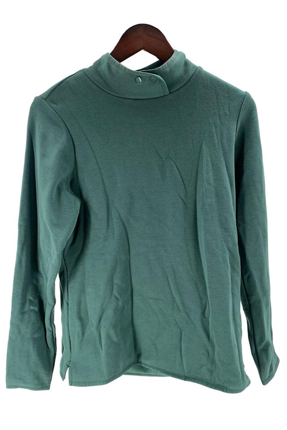 Denim & Co. Active Lush Lined Snap Mock Neck Curved Hem Top Deep Pine
