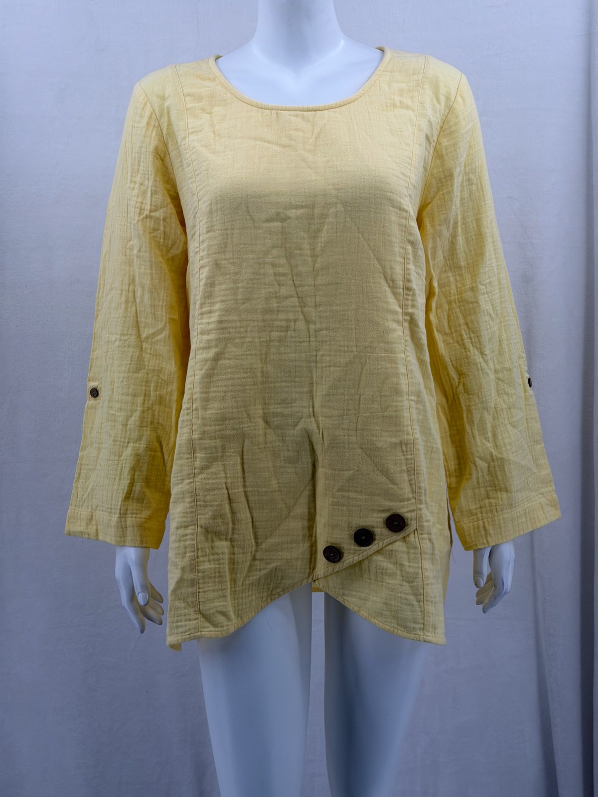 Soft Surroundings Top Womens Large Yellow Asymmetric Hem Boho Cotton Lagenlook
