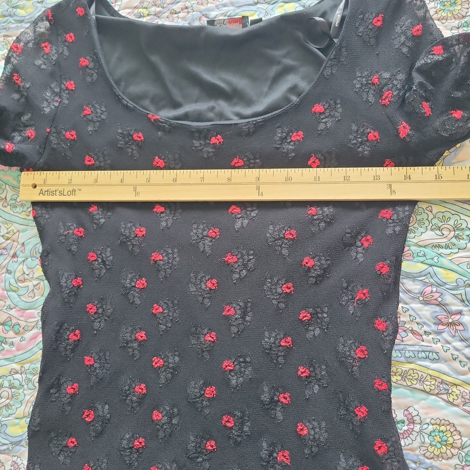 Vintage Whimsigoth Sheer Top Sz S Lettuce Hem Roses Goth Flare Sleeve READ Y2K