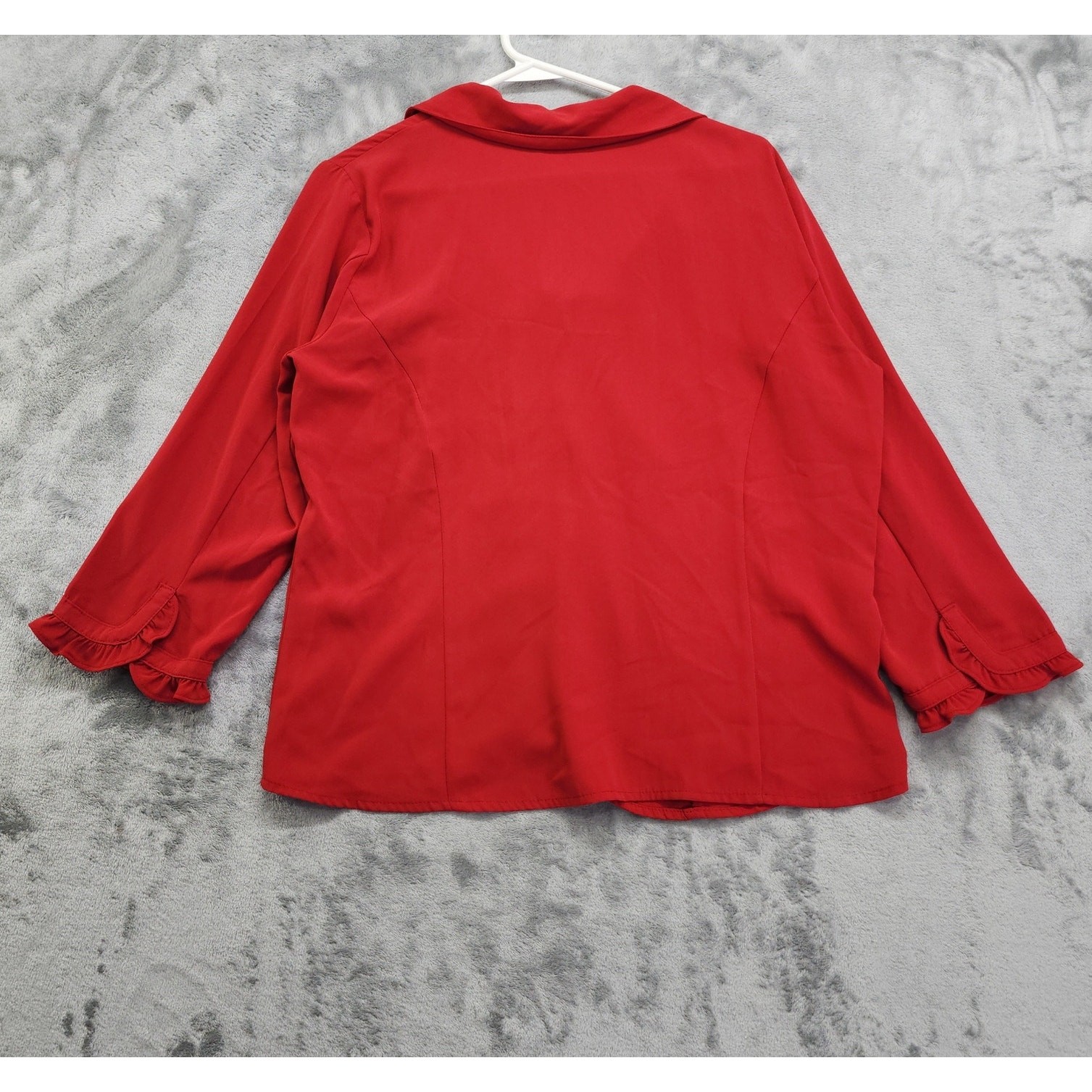 Vintage 90s Covington Top Womens L Red V-Neck Ruffled 3/4 Sleeve Button Up