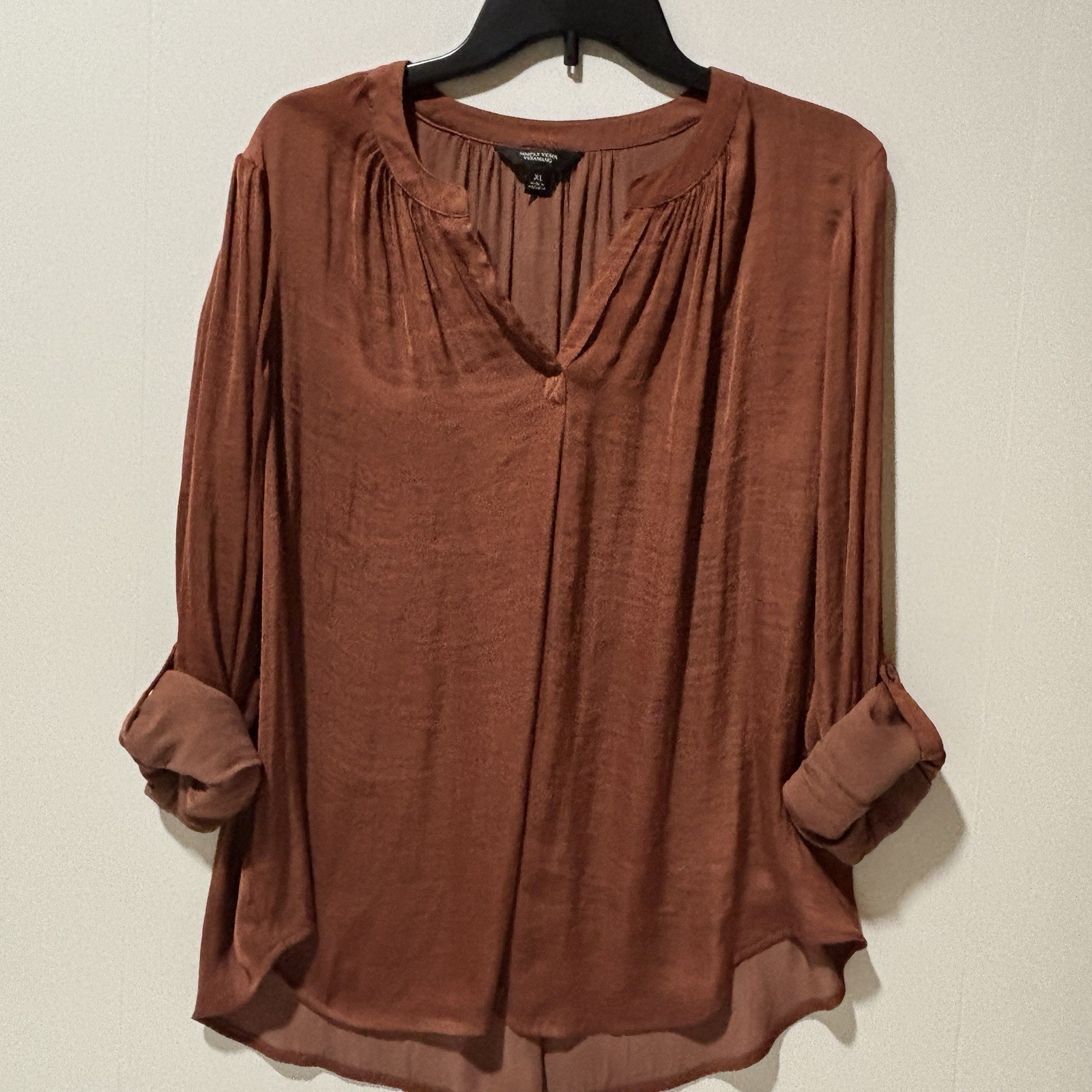 SIMPLY VERA Top Women Sz XL Copper Whimsy Grunge Elegant Popover Breezy Tunic