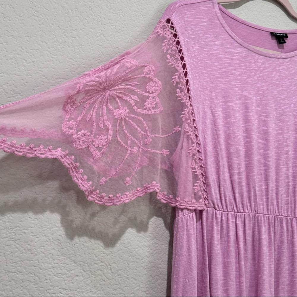 TORRID LACE DOLMAN SLEEVE BABYDOLL TUNIC TOP KNIT CREW NECK PLUS STRETCH FLOWY