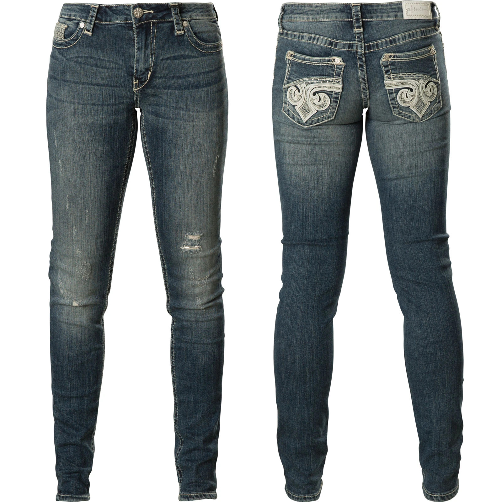 AFFLICTION Women’s Denim Jeans JADE FLEUR GWEN Embroidered Biker MMA