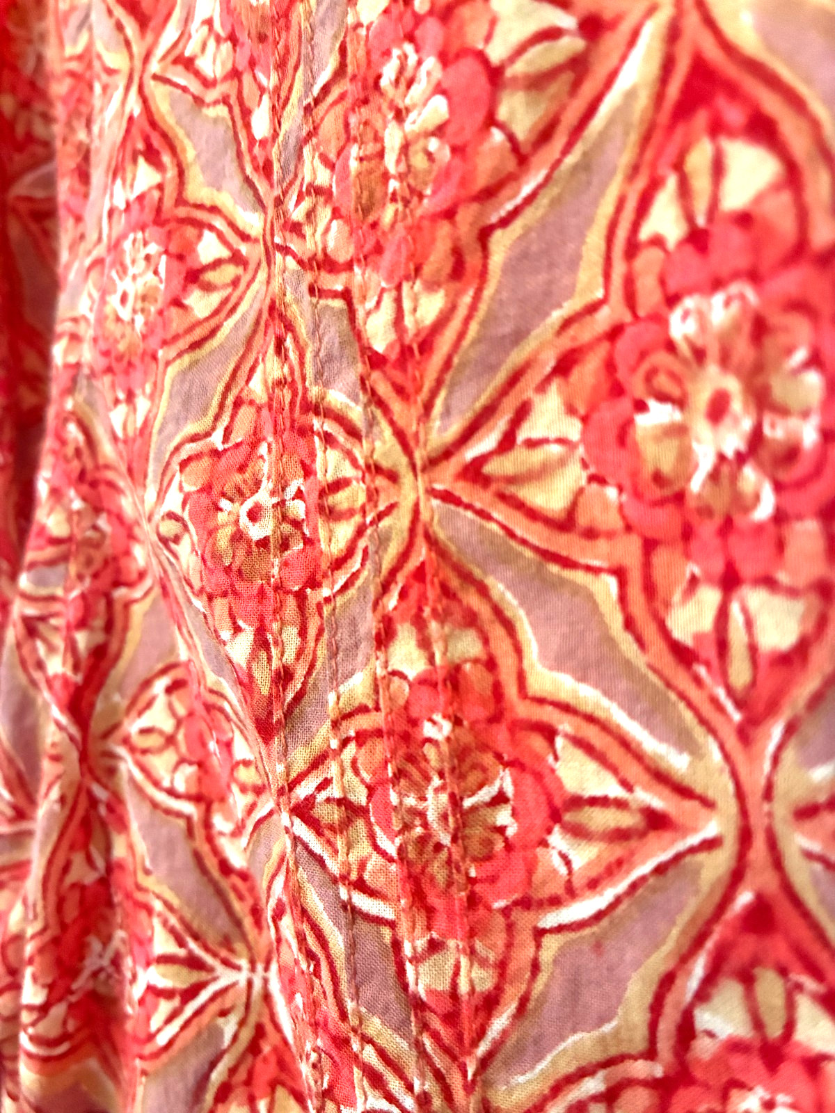 FABINDIA Top Womens XL Cotton Tunic Kurta 3/4 Sleeve orange and pink