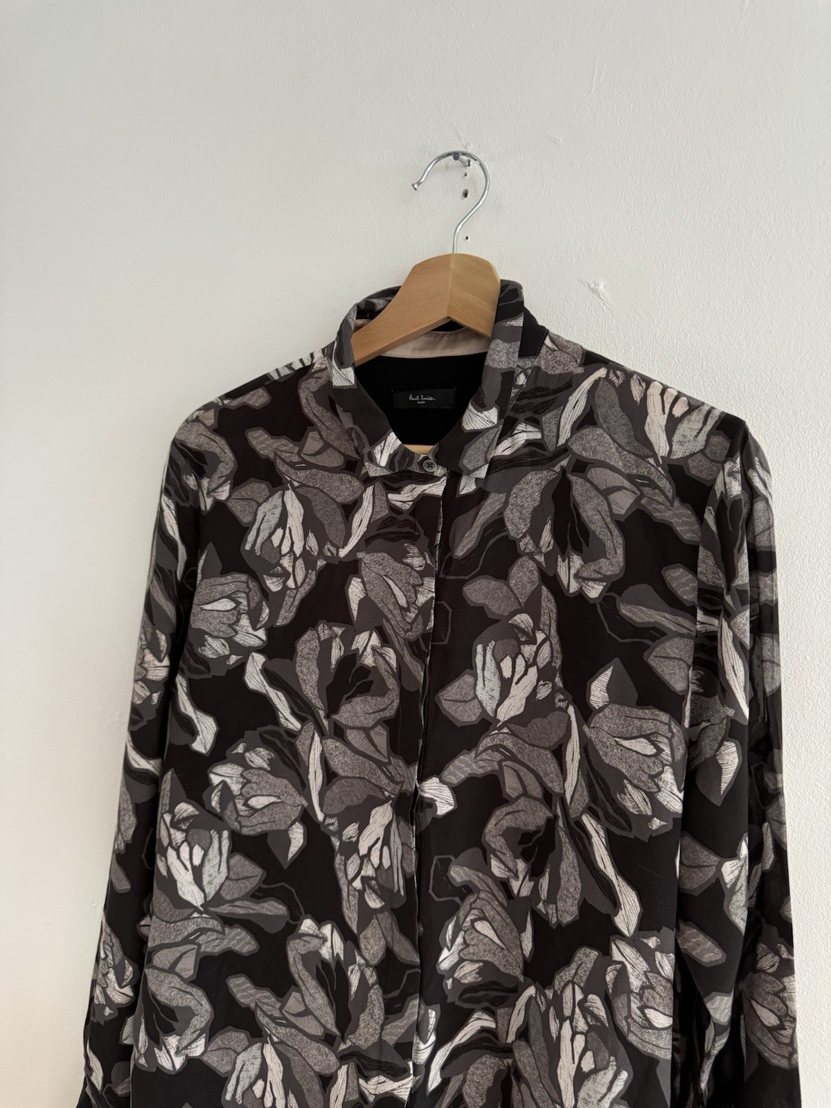 Paul Smith Blouse Womens XL Extra Large 46 Black Grey Floral Shirt Silk