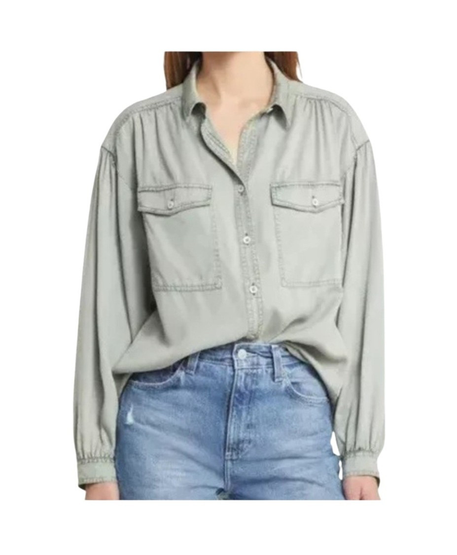 Rails Soren Sage Lyocell Button Up Balloon Sleeve Size S
