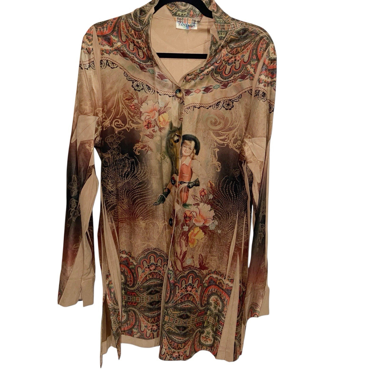 Fantazia Shirt Womens Medium Western Cowgirl Rodeo Equestrian Top USA Vintage