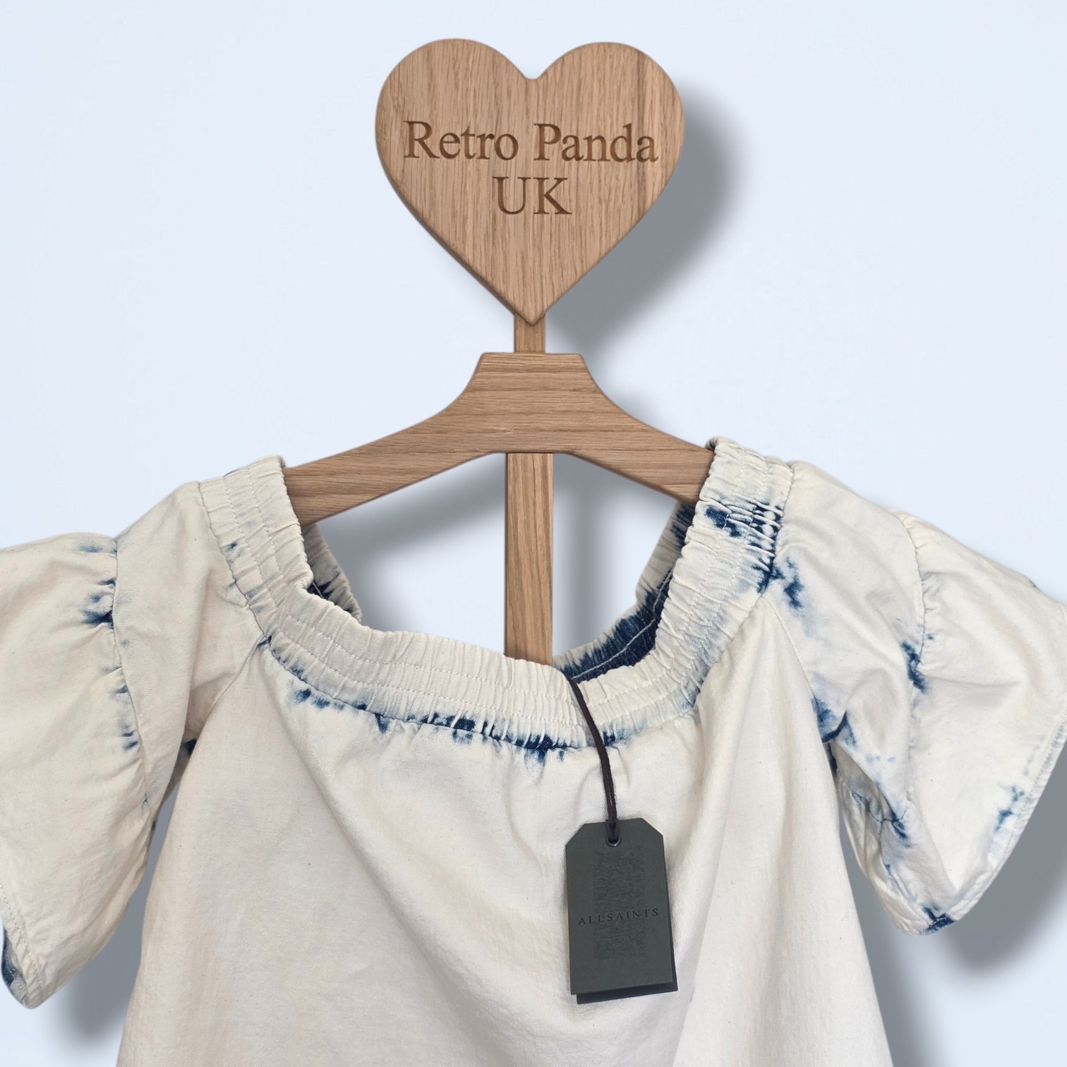 All Saints | Adela Bardot Top | White & Blue Bleach Wash | NWT | UK 10