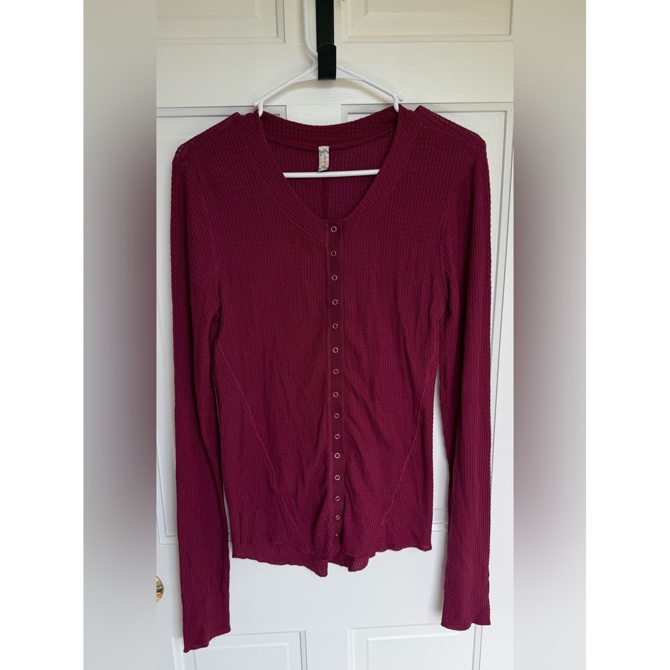 Free People Intimately Thermal Snap Front Long Sleeve Top XL Berry