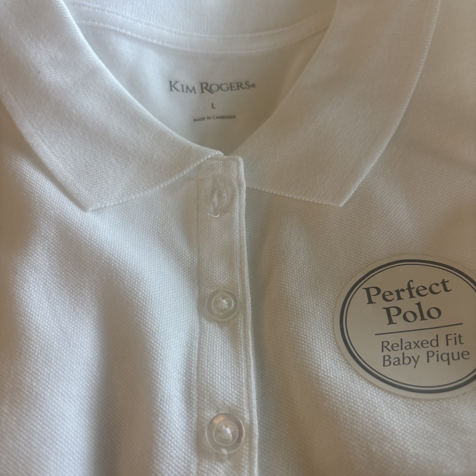 Kim Rogers NWT Women’s Size Large Relaxed Fit White Short Sleeve Golf Polo Top