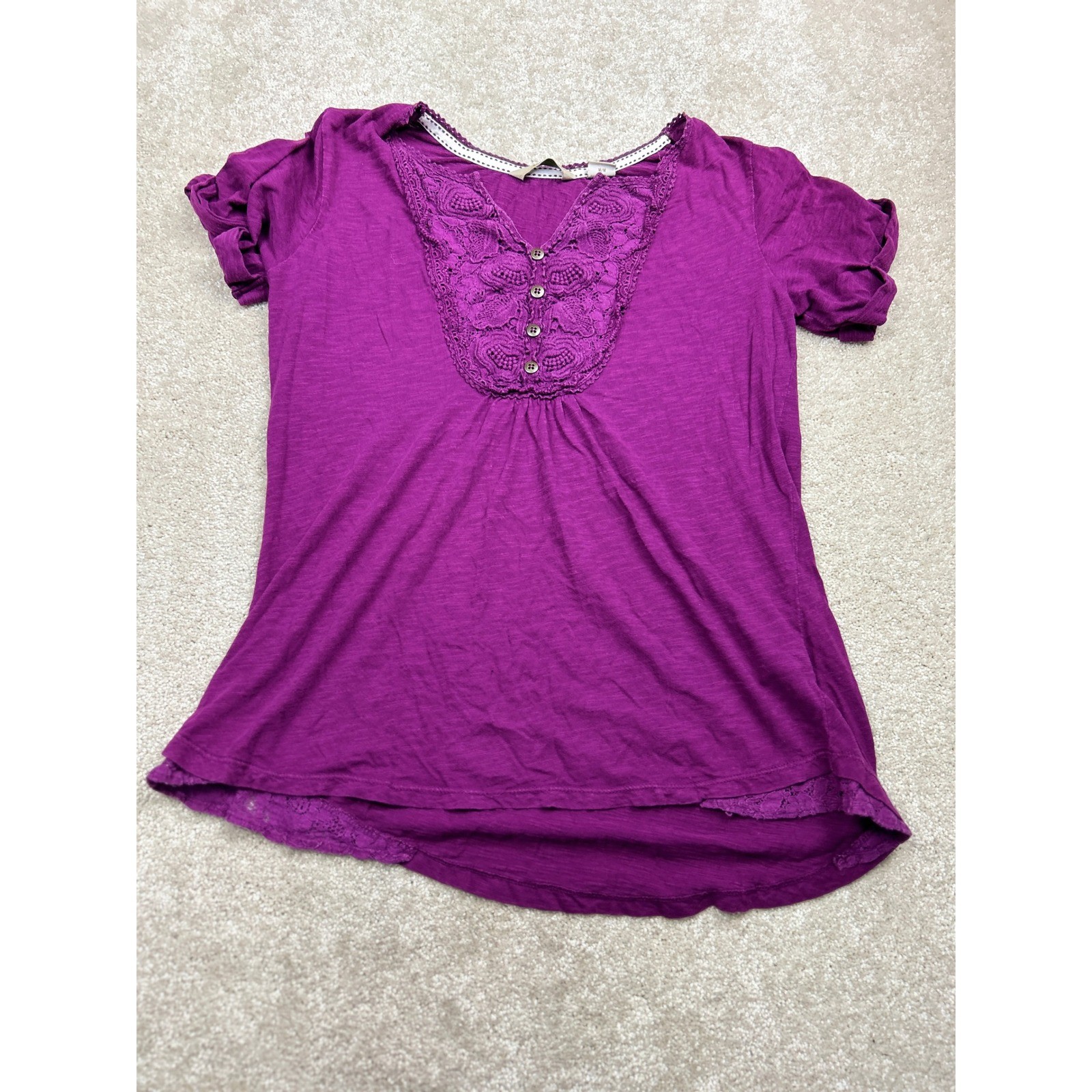 Natural Reflections Crochet Lace M Purple Slub Knit Boho Cottagecore Romantic