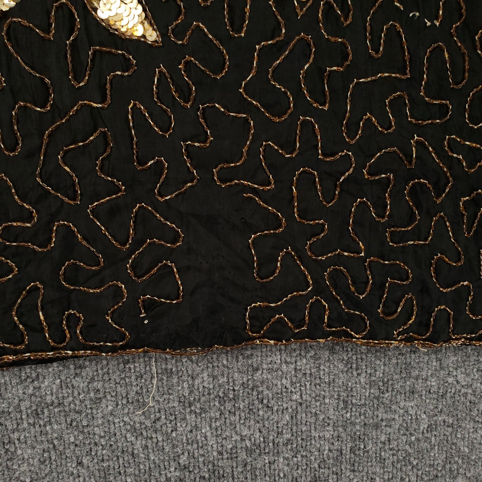 VINTAGE Jean For Joseph Le Bon Top Women XL Gold Silk Sequin Sparkle Long Sleeve