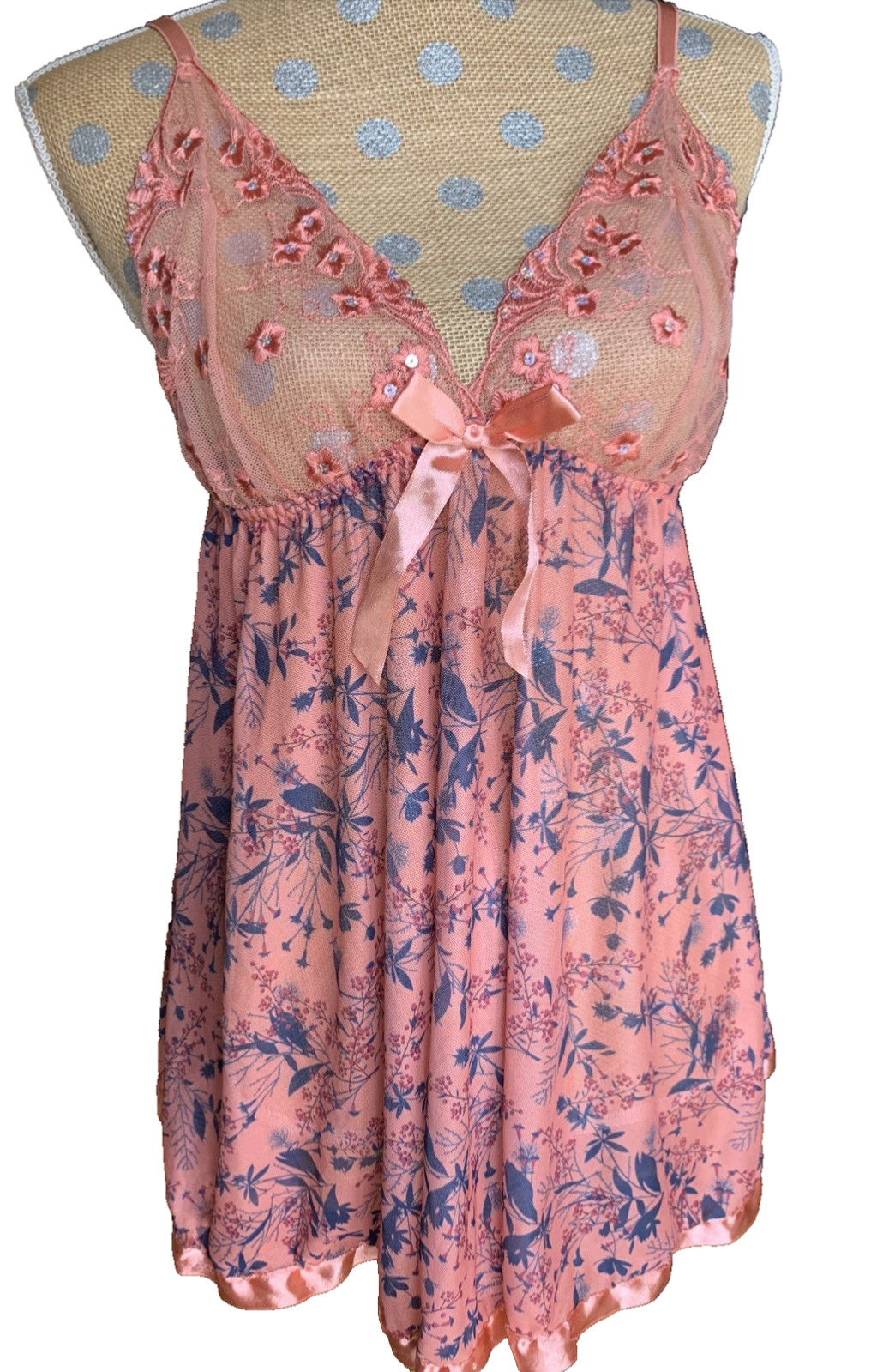 Y2K Sheer Lace Slip Dress Top Lingerie Babydoll Fairy Coquette Bow Dainty S/M
