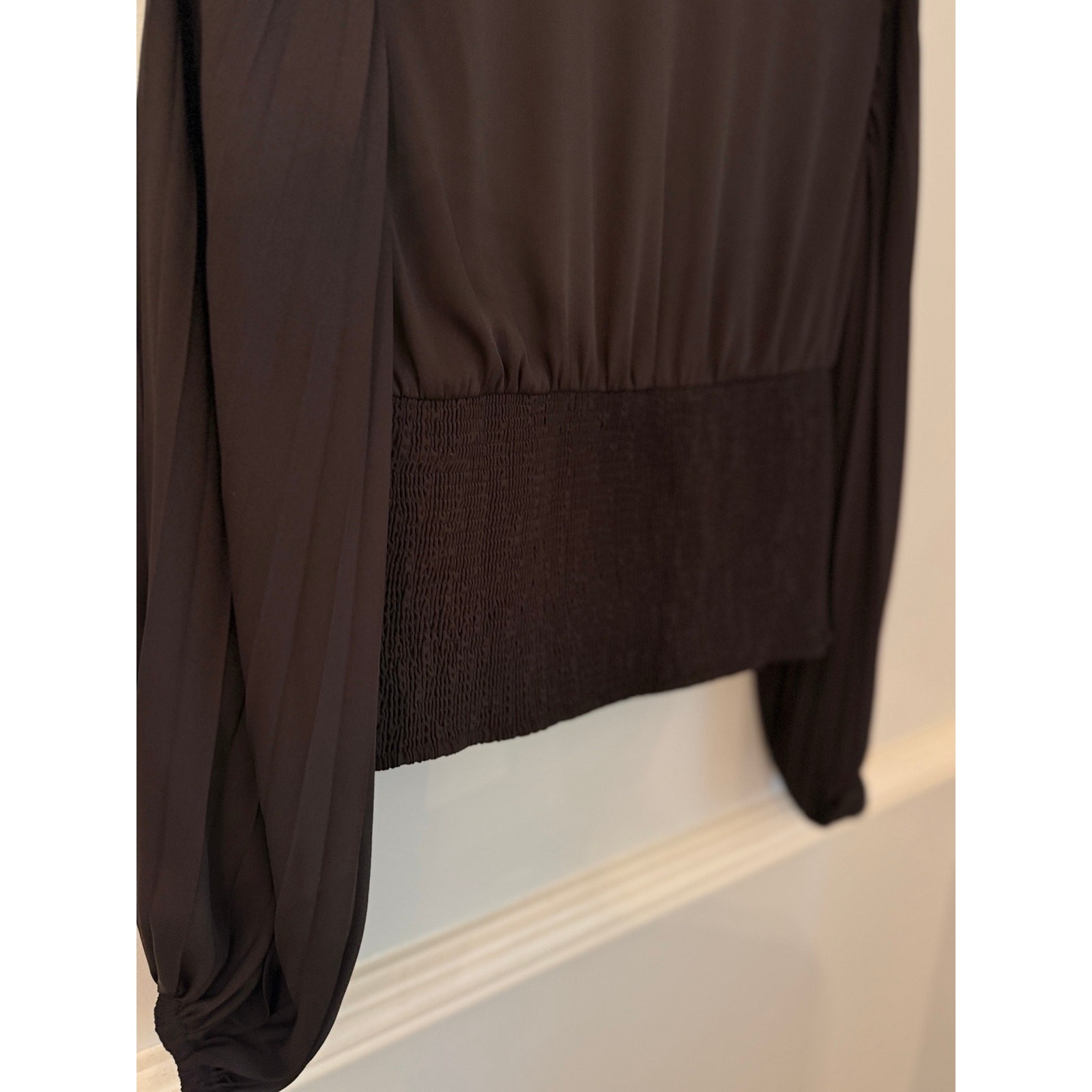 White House Black Market Pleated Surplice Blouse Brown Size 10 NWT