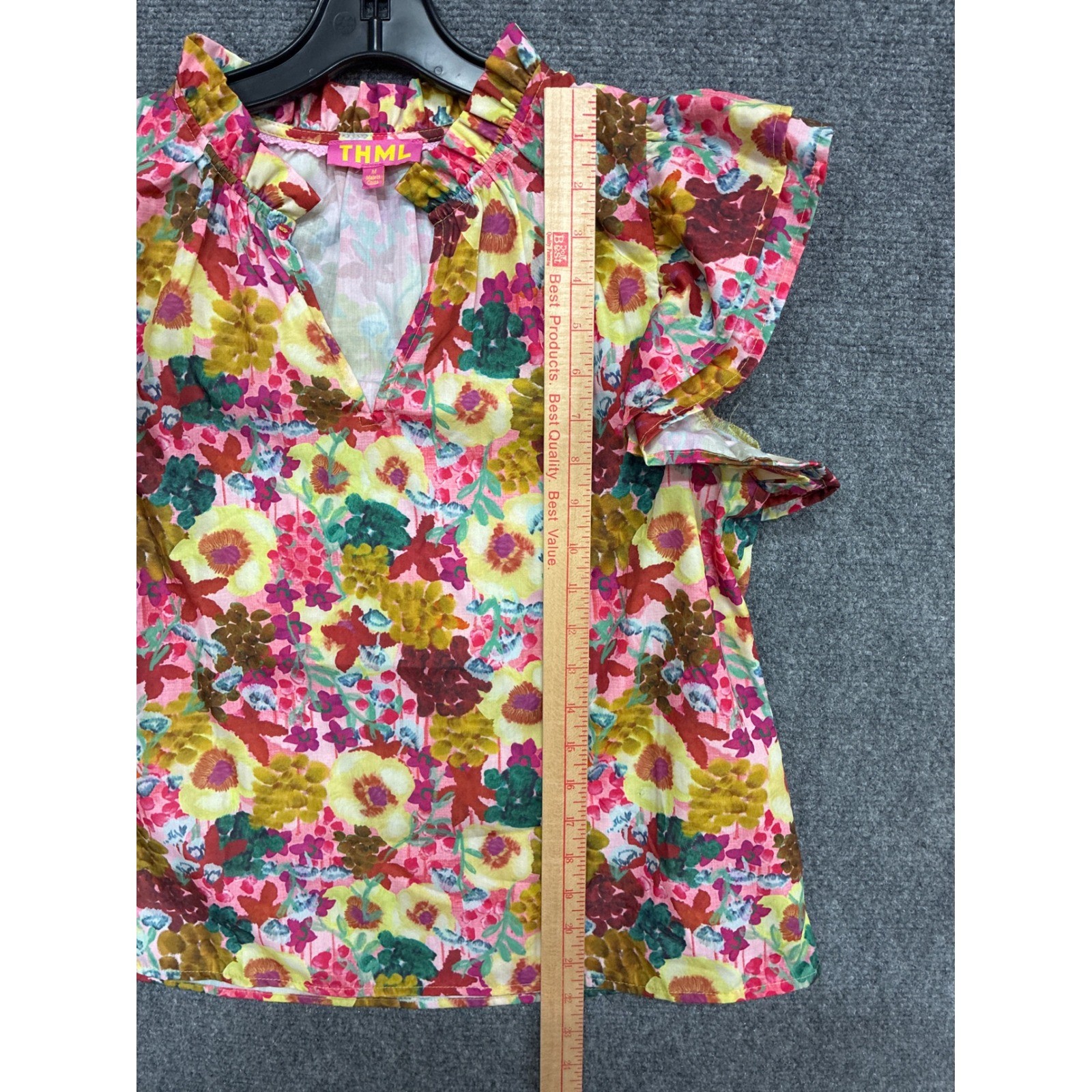 THML Floral Ruffle Flutter Sleeve Blouse Pink Yellow Green WCT2297-1-CR Mens M