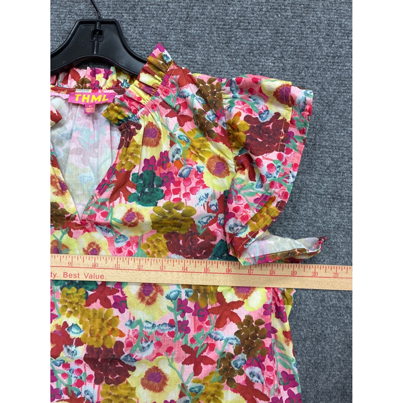 THML Floral Ruffle Flutter Sleeve Blouse Pink Yellow Green WCT2297-1-CR Mens M
