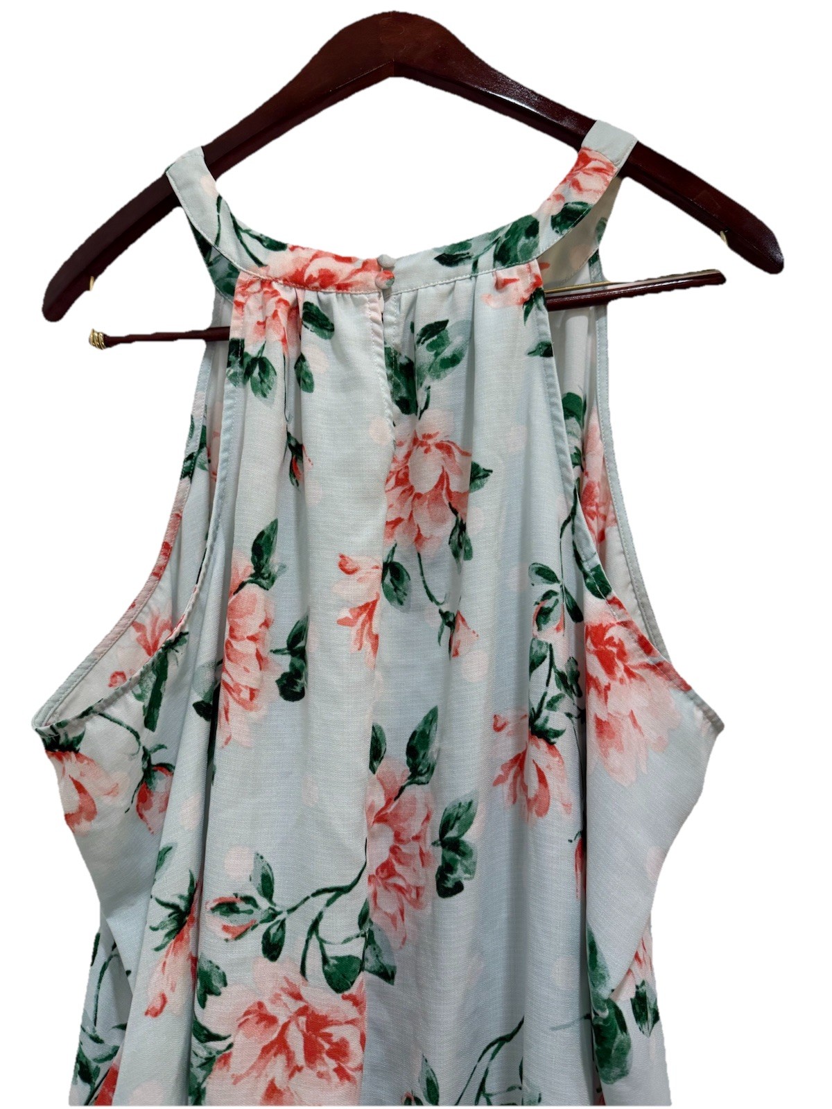 Floral High Neck Cami In Peach Nectar And Soft Teal XXL