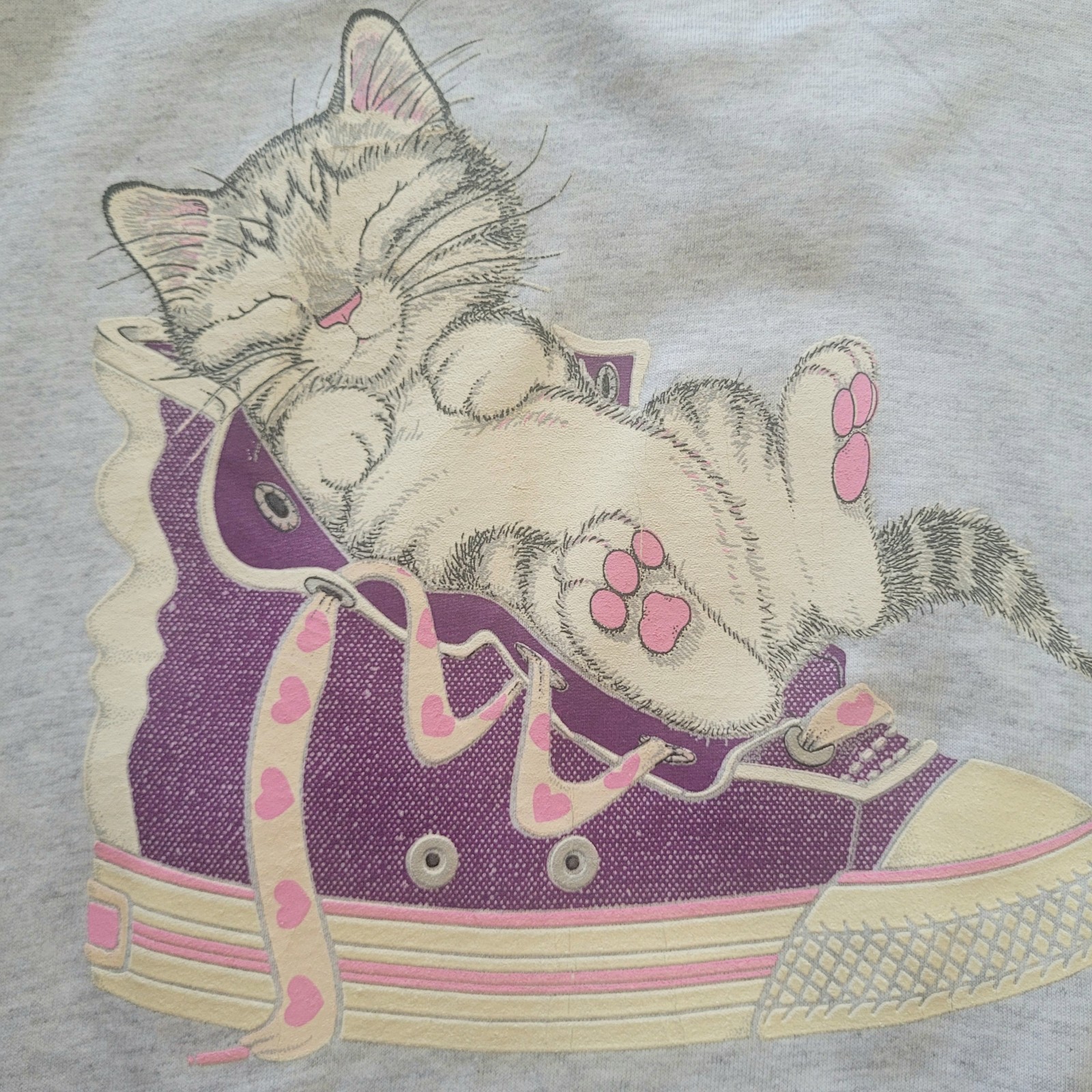 Vintage Cat Ringer T Shirt Women’s Size Large 90s Y2K Kitten Single Stitch NOS