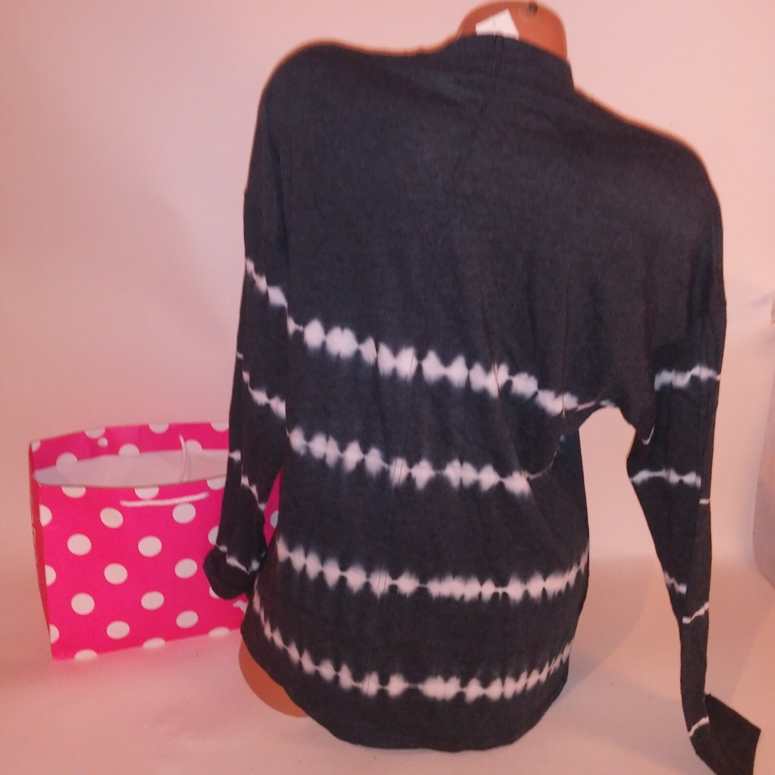 Victoria Secret PINK T Shirt Gray White Tie Dye Long Sleeve Oversized Loose
